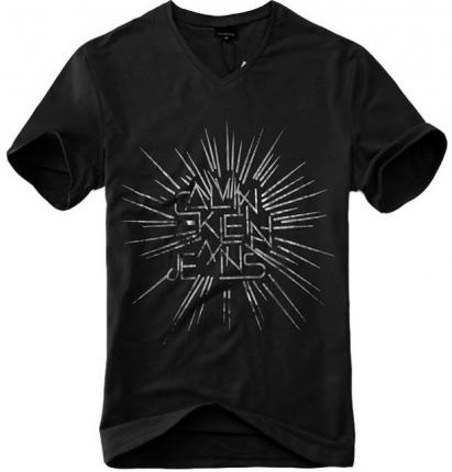 【定制】桃領黑色男士印花T恤衫