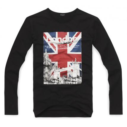 【定制】黑色長袖純棉修身圓領(lǐng)文化衫